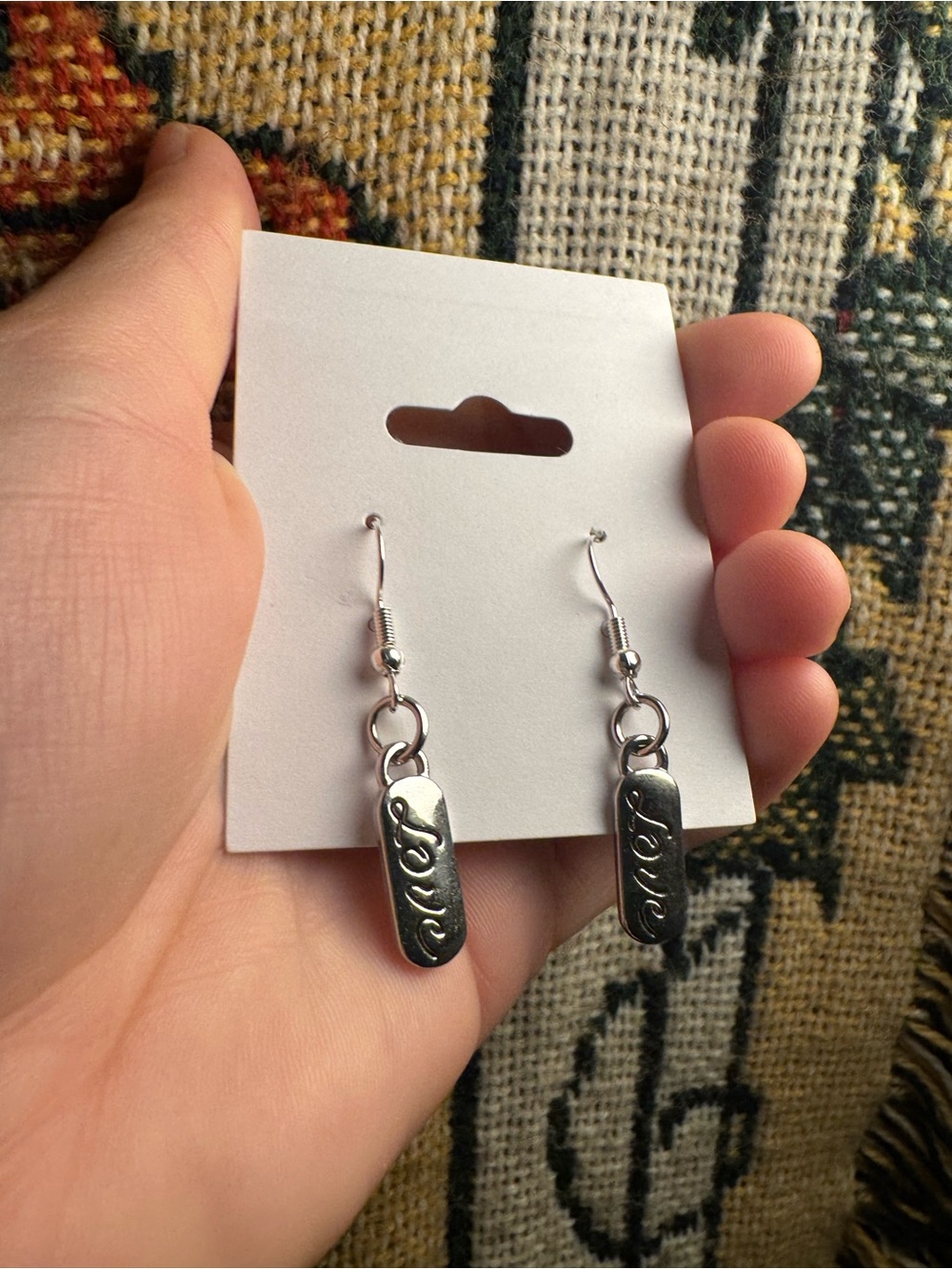 Dainty Silver 'Love' Dangle Earrings for Women
